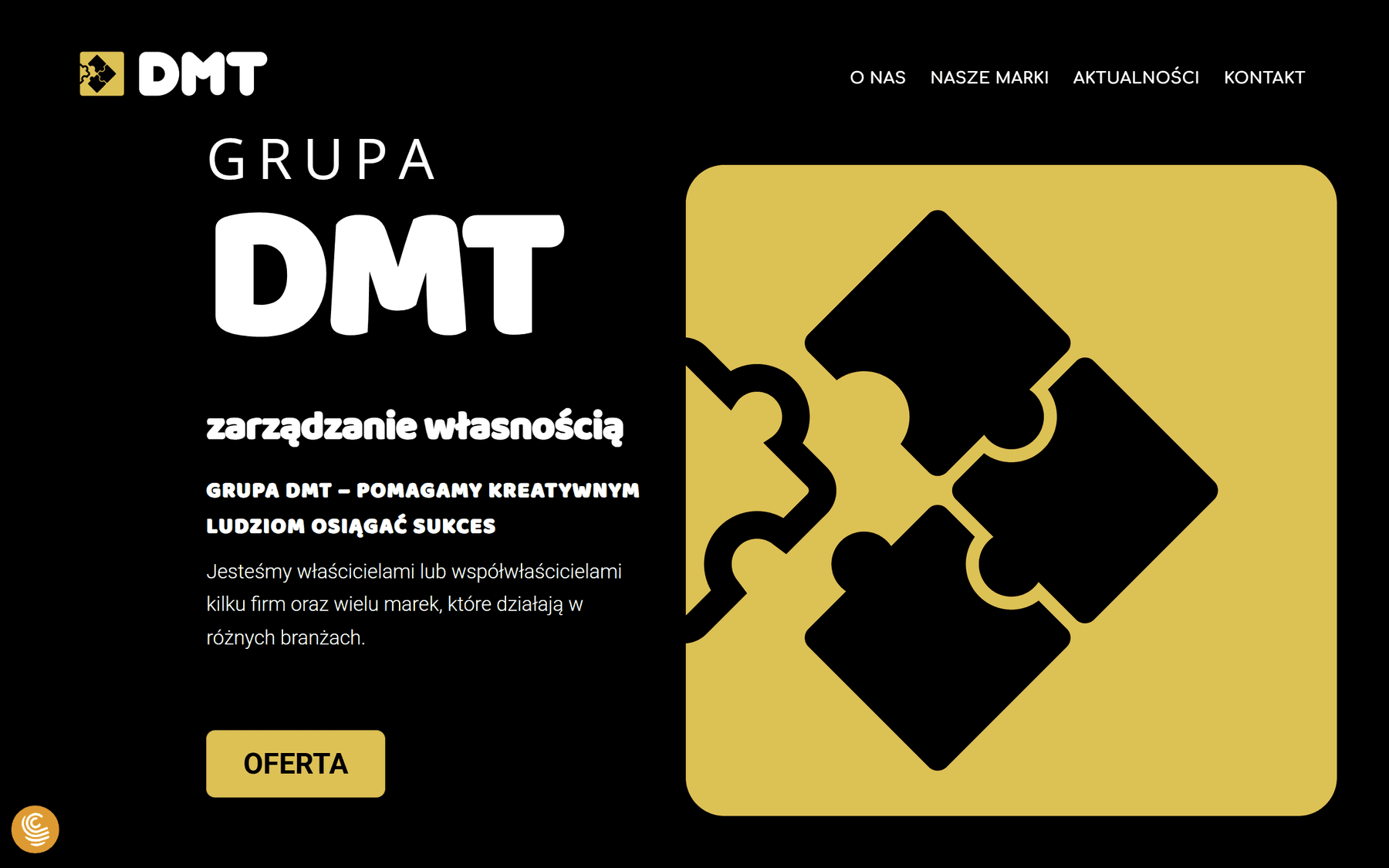 Poprzednia strona główna Grupy DMT - ciasny układ z dużym logo w kształcie układanki